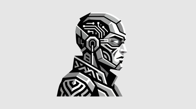 Futuristic humanoid robot head profile