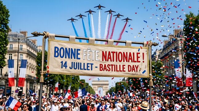 Bastille Day Paris: Jet Flyover, Confetti, French Flags & Crowds