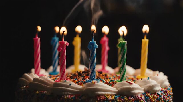 Celebrating a birthday with a cake and candles at a gathering in the evening