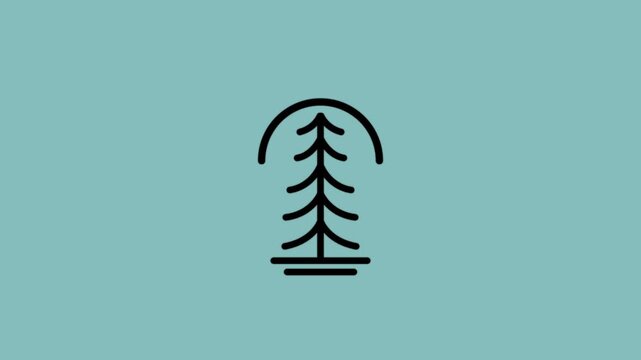 "Animated Nature Landscape Icon Animation Showing Sun, Trees, Hill, Sparkling Stars, Eco Environment, Minimal Line Art, Outdoor Wilderness,