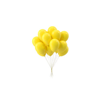 Bunch of yellow balloons tied together isolated on transparent background for party celebration decor