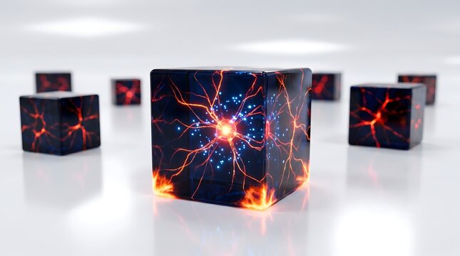 Abstract Artificial Intelligence and Neural Network Concept with Glowing Cubes