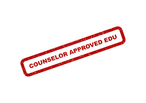 Red counselor approved edu rubber stamp sign with a vintage texture