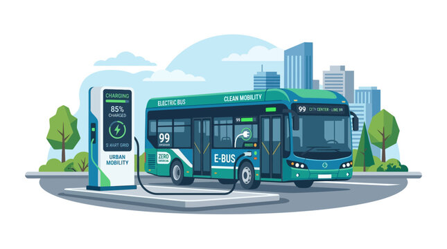 Electric Bus Charging Station in Modern City - Sustainable Urban Transport