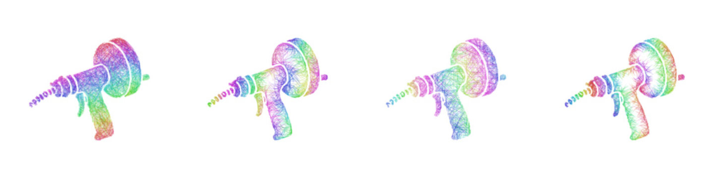 Rainbow color sketch drain auger icon design set