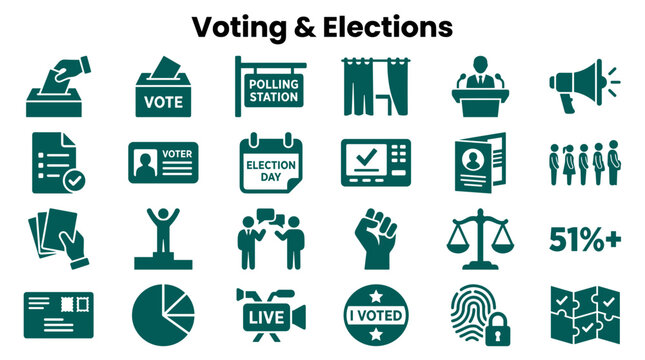 Voting and Elections Icons Set Representing Democratic Process and Civic Engagement