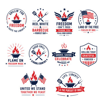 Patriotic BBQ Grill Badge Set for Fourth of July American Independence Design