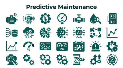 Fototapeta premium Predictive Maintenance Icons Set Concept for Industrial Technology AI and Machine Learning in Manufacturing and Operations