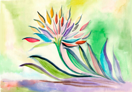 Floral ethno abstract watercolor illustration