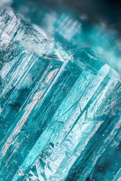 Blue tourmaline crystal structure under the microscope
