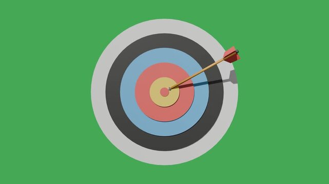 Archery Target with Arrows Hitting Bullseye - Green Screen Animation