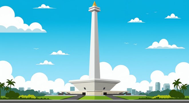 Illustration of the Iconic National Monument Monas in Jakarta City