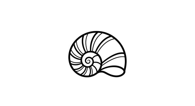Minimalist Black and White Line Art Illustration of a Snail Shell with a Prominent Spiral Pattern, Isolated Vector Drawing