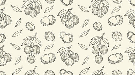 Fototapeta premium Minimalist Exotic Tropical Lychee Fruit Illustration Featuring Clean Monoline Vector Line Art Design Isolated on White Background for Modern Graphic Branding Aesthetics