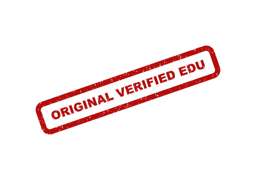 Red rubber stamp impression with the text original verified edu