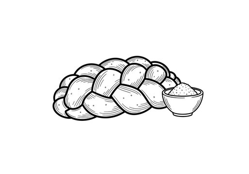 Braided challah bread with a bowl of salt