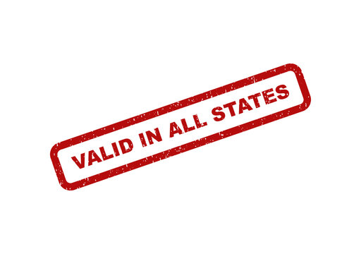 Red rubber stamp impression with the text valid in all states