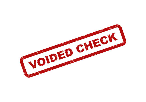 Red rubber stamp impression with the text voided check on paper