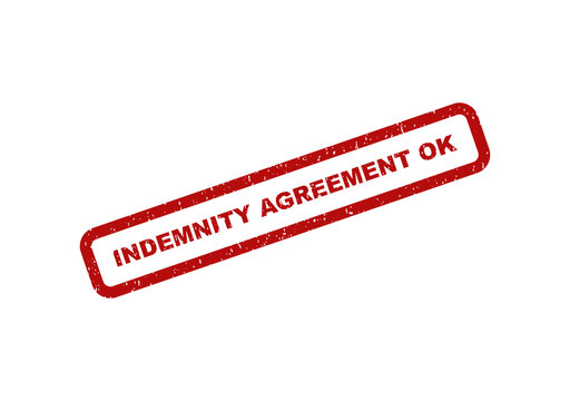 Red rubber stamp text saying indemnity agreement ok on a document