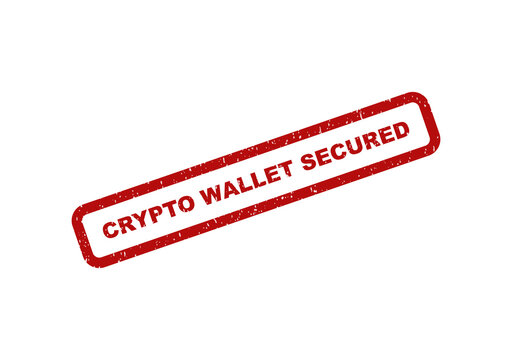 Red rubber stamp with the text crypto wallet secured in a rectangle