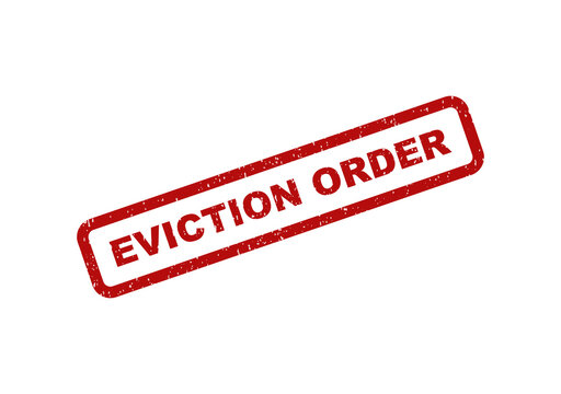 Red rubber stamp with the text eviction order on a document page