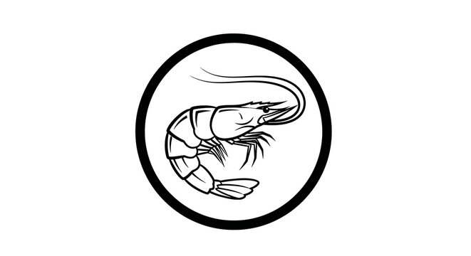 Black and white shrimp vector icon in oval