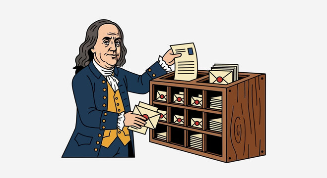 Benjamin Franklin sorting postal mail letters ben franklin vector