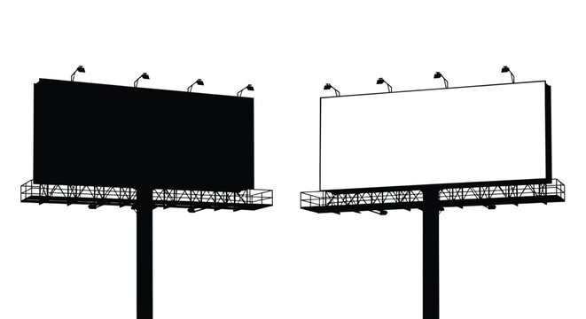 Billboard Structures With Lights Black And White Silhouette