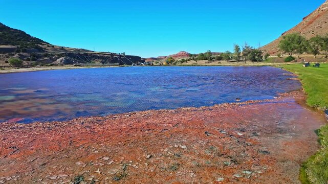 Crystal clear thermal pool at Hot Springs State Park in Thermopolis Wyoming showcasing naturally heated mineral water