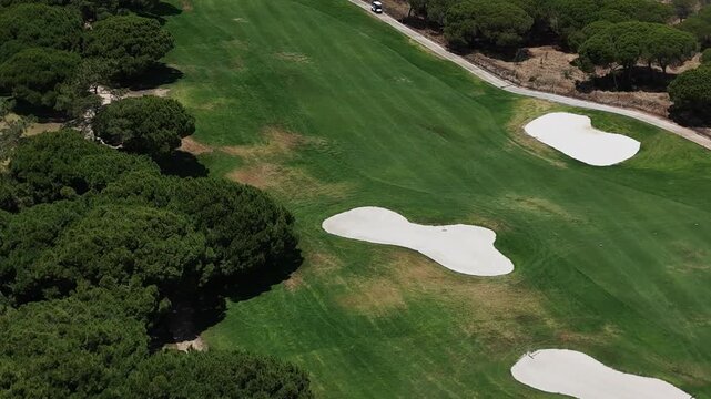 Golfers on the golf course, aerial view.