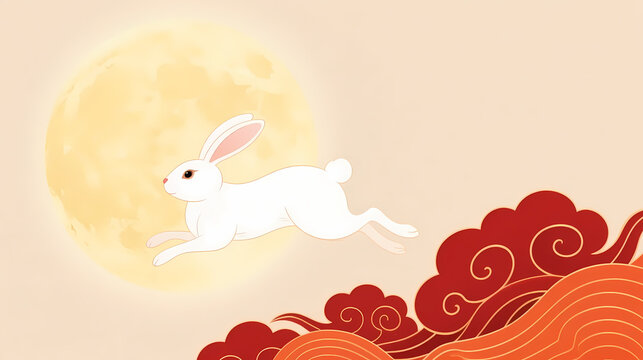 White jade rabbit leaping to golden moon
