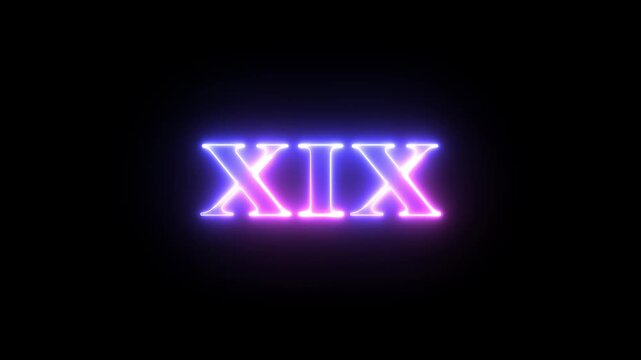 Multi colored inscription roman numerals XIX with light colored spots floating inside looped alpha channel at the end. 4K footage download