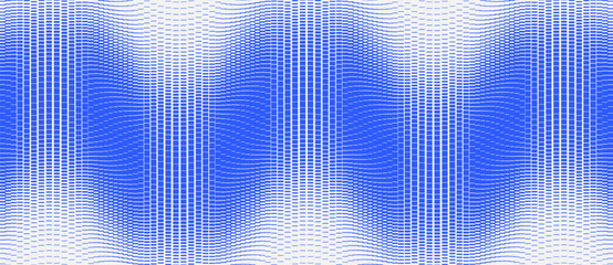 Fototapeta premium Abstract blue vector background with wavy geometric grid. Modern linear pattern featuring parallel stripes and optical illusion halftone gradient transition texture.
