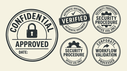 Obraz premium Official document rubber stamp pattern featuring confidential approved verified status mark icon for administrative authentication and corporate business security authorization procedure.