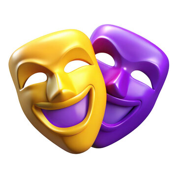 Dual theater masks depicting comedy and drama on a with performance transparent background