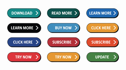 Fototapeta premium A collection of modern web buttons with arrows and text are displayed on a screen for user interface design.