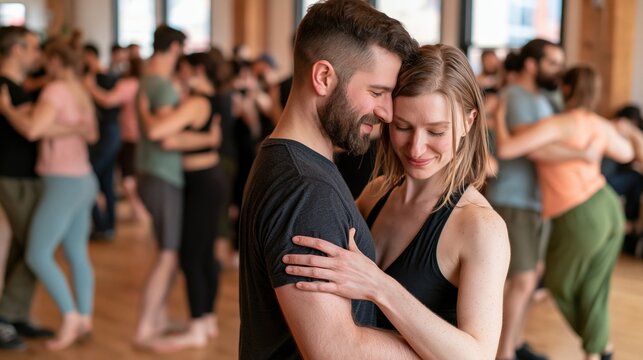 Joyful Dance Partners in a Studio Setting