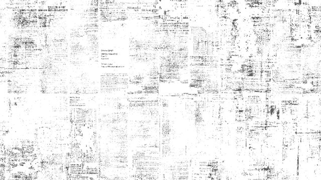 Distressed black and white abstract grunge texture background featuring faded newspaper text overlay and photocopy