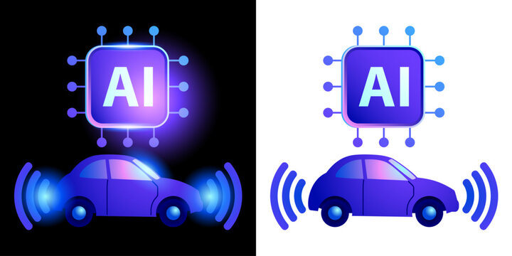Modern AI Autonomous Vehicle Icon, Self Driving Car Technology, Artificial Intelligence Transportation, Smart Mobility and Driverless Vehicle Symbol