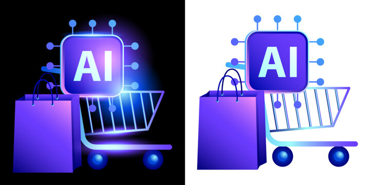 Modern AI Shopping Icon, Artificial Intelligence E-commerce Technology, Smart Retail Assistant, Online Shopping Automation Symbol