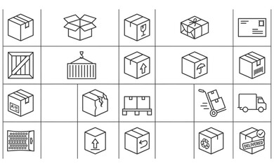 Fototapeta premium Set of delivery and logistics icons, thin line style, vector illustration
