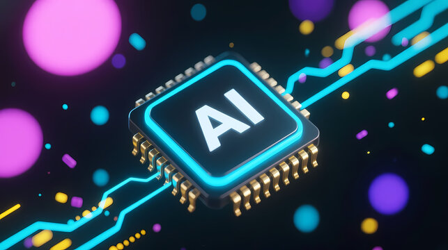 Black chip with glowing ai text