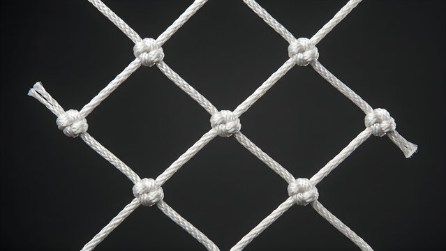 Studio shot macro detail of a white goal net segment over a dark background
