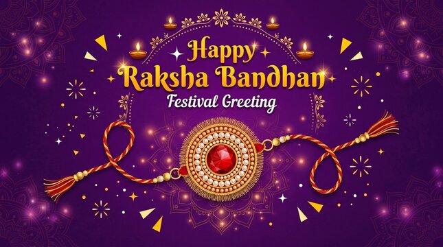 Happy Raksha Bandhan Hindi Calligraphy Design Template with Rakhi Illustration of banner, poster or greeting card design