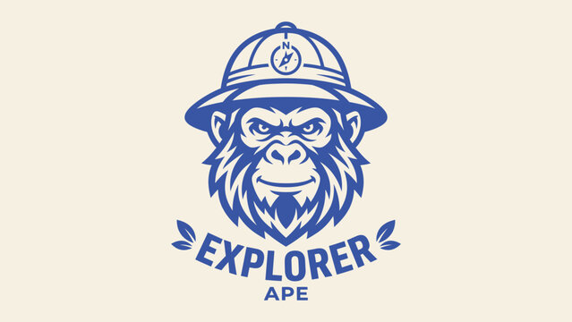 Explorer ape mascot logo vector featuring a gorilla head wearing a safari pith helmet with compass icon