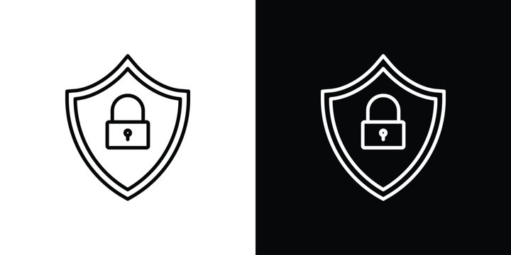Shield lock icon symbols with editable linear style