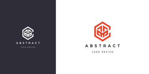 Fototapeta premium Hexagon logo design featuring geometric letter C monogram symbol for modern corporate branding identity isolated on dark and white background vector illustration template set