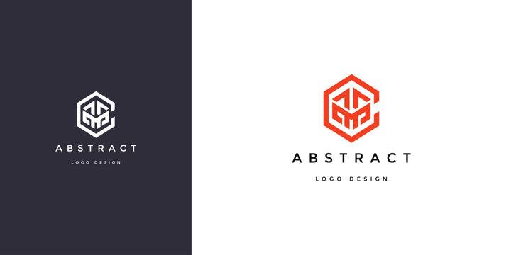 Hexagon logo design featuring geometric letter C monogram symbol for modern corporate branding identity isolated on dark and white background vector illustration template set