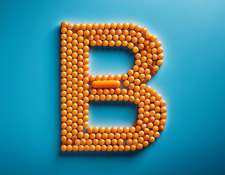 vitamin b pills forming the letter b on a blue background