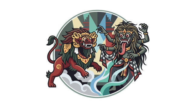 Balinese Barong and Rangda mythical battle circle.